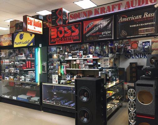 Complete car audio store with hand built sub enclosures