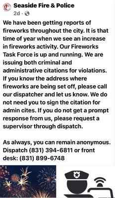 Illegal fireworks are DANGEROUS! Please report, sometimes a reward is available.