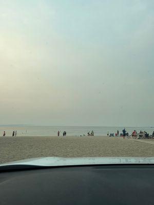 View of the beach from the parking lot of Bryant Park