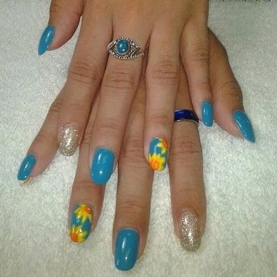 Gel manicure with hand painted  design