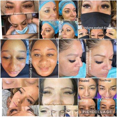 Eyelash extensions and permanent eyebrow