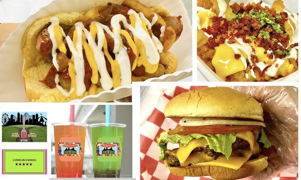 Polish Sausages, Cheese Burgers, Loaded Fries, Loaded Nachos, Funnel Cakes, Fried Oreos, Poppin' Juices (Boba) etc.