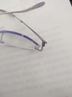 Replaced bushing in rimless glasses