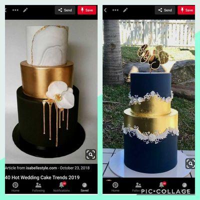 The cake on the left is what I ased for. The colors were different,  but I asked if it could look like the picture and I was told yes‍