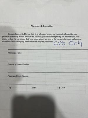 It says prescriptions can be sent to your preferred pharmacy per FL law  yet they will only send to CVS ...