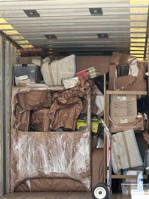 This is how are items were crammed on the truck, leaving storage to be delivered to our home.