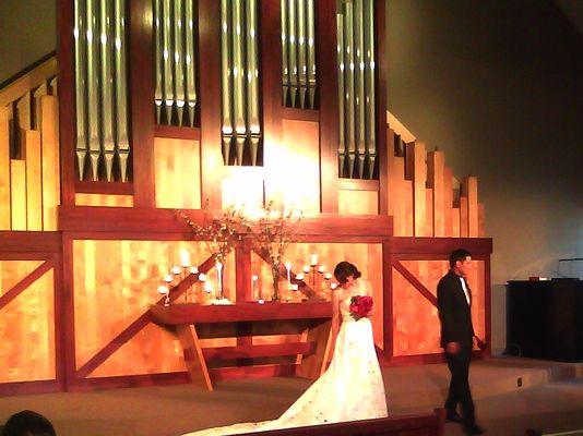 The pipe organ is a wonderful backdrop for weddings and gives hymn singing depth and resonance.