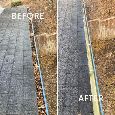 Before and after photo for gutter cleaning!