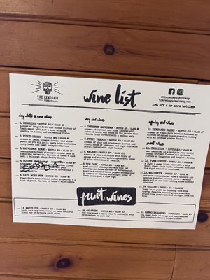 Wine list menu