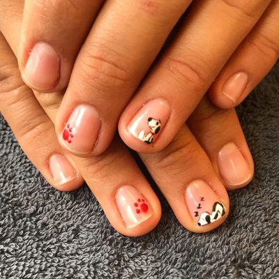 Gel mani with tiny Snoopy nail art!