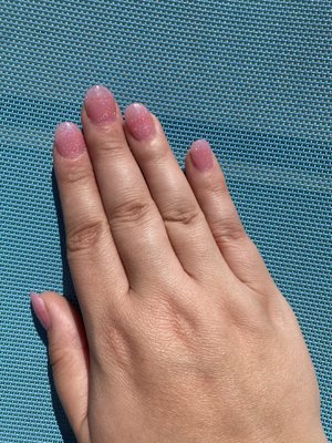 Dip manicure with oval shaped tips.