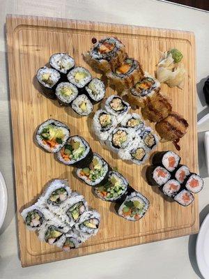 Ohio roll, Avocado roll, Buddha roll, Salmon roll, veggie roll, and lastly California roll.