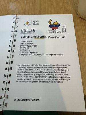 Coffee profile menu