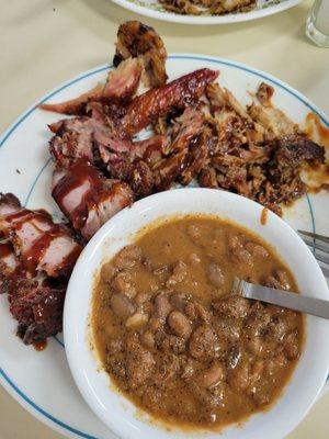 Pull pork, pork ribs, beans