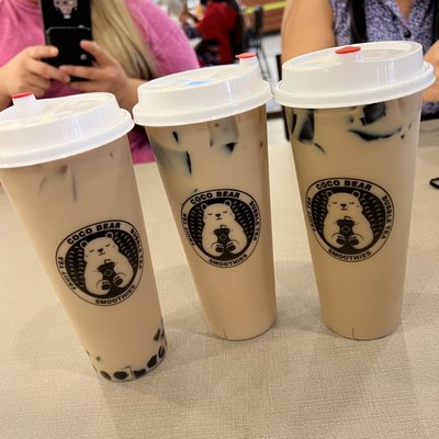 Coffee Milk Tea with Tapioca, Original Milk Tea with herbal jelly, Brown Sugar Milk Tea with herbal jelly