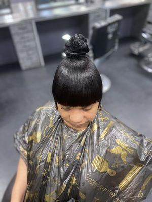 Quick weave bang in china bun