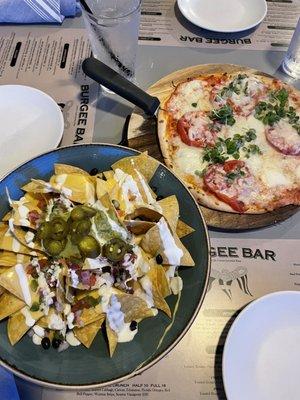 Margherita Flatbread and Nachos