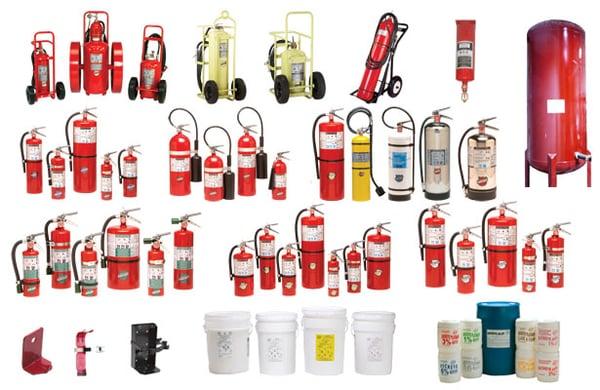 All types of fire extinguishers