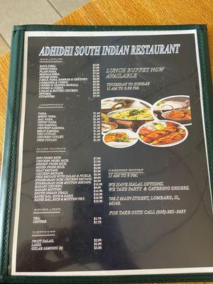 Menu as of 23 July 2023