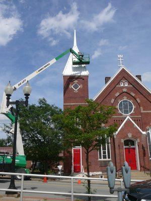 We paint steeples and exterior