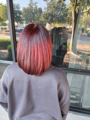 Customized color with silk press on Her natural hair texture 4c