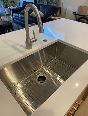 Love my new stainless sink, countertop disposal button and modern faucet.