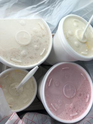 Horchata water, fresa water and elotes for to go