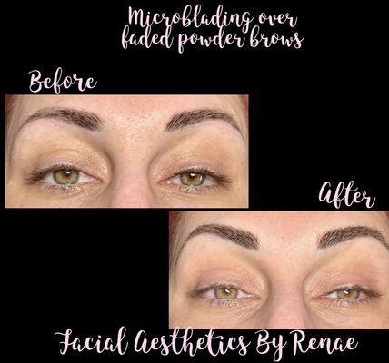 Microblading over faded powder brows