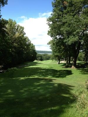 Beautiful view of Lake Geneva from the elevated tee box. Perfect day for golf. A Wonderful Labor day.