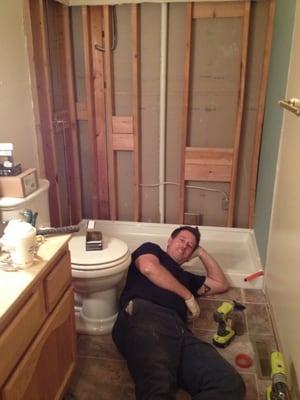 "Layin' around on the job". 
Council on Aging Shower Modification.