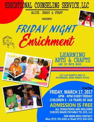 Free 
 Fridays Night Enrichment
  Classes Starting Soon