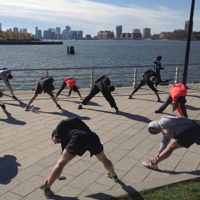 Running Class, 24th Street and the West Side Highway, cool down stretch and mobility.