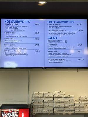 Sandwich menu