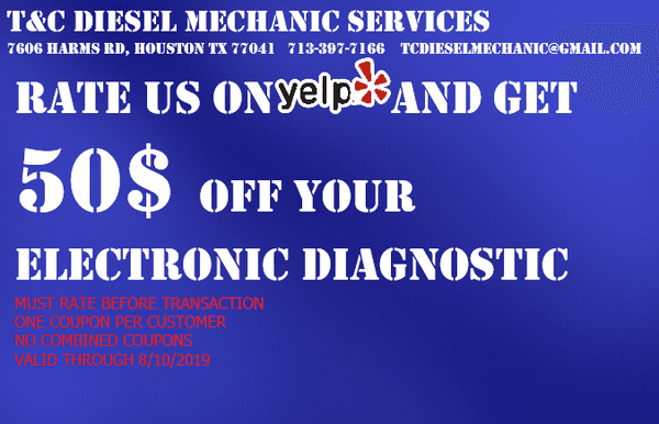 RATE US ON YELP AND GET 50$ OFF YOUR ELECTRONIC DIAGNOSTIC