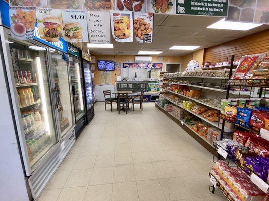 Drinks, groceries and halal meat counter