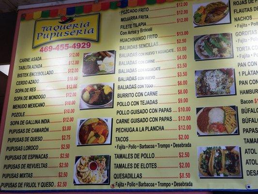 Taqueria menu