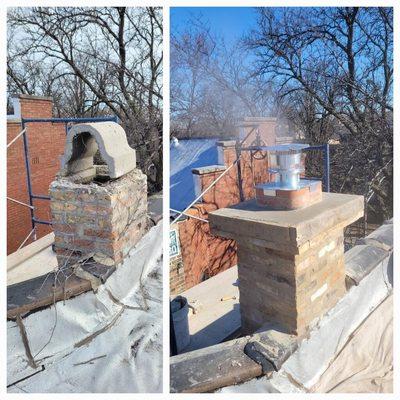 Chimney rebuild / concrete crown and liner installation