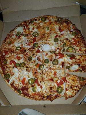 Large thin crust with onions, jalapeños & red peppers