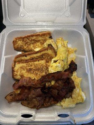 French Toast, bacon and eggs