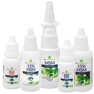 MSM 15% Eye Drops, Red Eye Drops, Dry Eye Drops and MSM 15% Nasal Spray