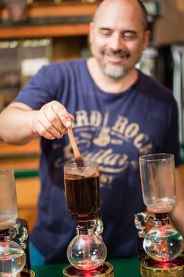 Try out Safari Coffee's siphon (Yama) brewing method next time you go in for a cup of coffee.