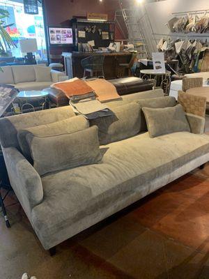 Flores design USA made sofa. Made to order, shown in the Metropolitan design showroom.