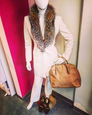 Versace white coat and pant set. Amazing finds here at Onquestyle Outlet