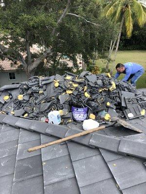 Broken roof tiles