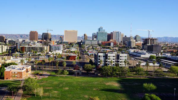 Downtown Phoenix is a business and entertainment district, with shopping at the CityScape Phoenix complex and art galleries on Roosevelt Row