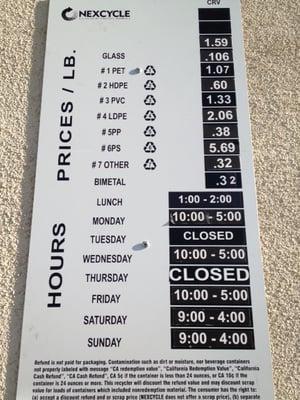 Prices and hours