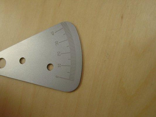 Laser engraved calibrated degree marks on Stainless Steel.