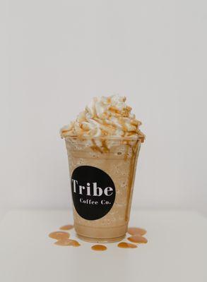 A classic caramel frappe!