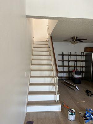 After carpet removed installed mdf boards with steps.