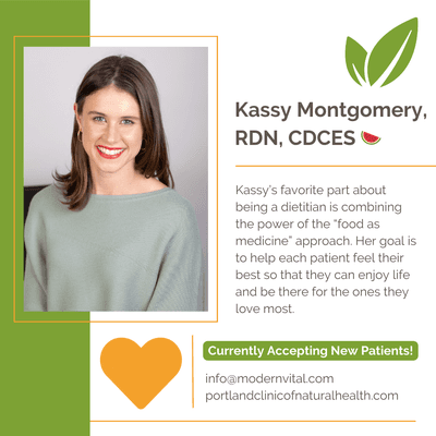 Kassy Montgomery, RDN, CDCES 
 
 Registered Dietitian, Diabetes Educator, and Functional Medicine Nutritionist